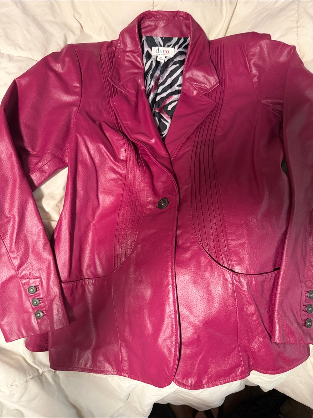 Denim&Co Magenta Leather Blazer Jacket - Women's